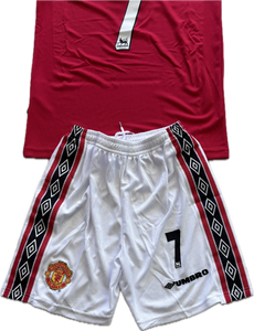 Vintage David Beckham #7 Manchester United 98/99  Umbro Red Retro Jersey English Premier sLeague Patches Retro YOUTH