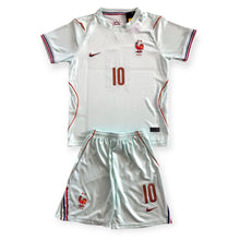 Load image into Gallery viewer, Kids Kylian Mbappe 10 France 2026 World Cup Away Jersey &amp; Shorts Set Nike - Ice Blue &amp; Vintage Crest
