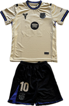 Load image into Gallery viewer, Lamine Yamal #10 FC Barcelona 2025-2026 Kobe Edition Youth Kids Kit - Jersey &amp; Shorts Set front view with FCB lettering and Kobe logo
