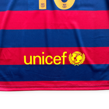 Load image into Gallery viewer, Lionel Messi #10 FC Barcelona Retro Kids Kit - 2015-16 "Horizontal Stripes" Edition - Jersey &amp; Shorts Set
