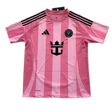 Load image into Gallery viewer, Pink sports jersey with black stripes and logos on a white background
