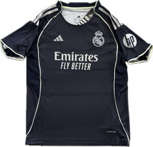 Load image into Gallery viewer, Real Madrid 2025-26 Youth Away Kit (Jersey + Shorts) - Adidas Champions League jersey only with the Adidas, Real Madrid and HP logo

