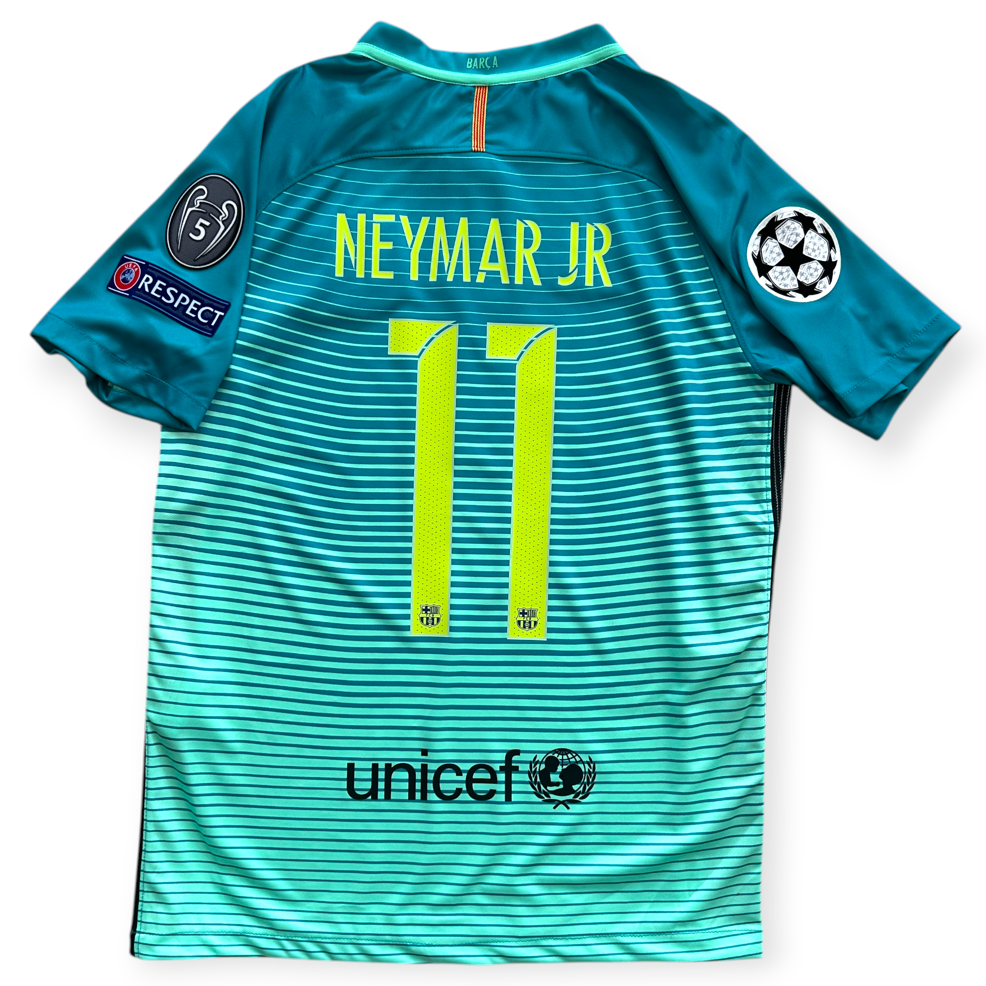 Neymar Jr #11 FC Barcelona Retro Third Jersey - 2016-17 Champions Neymar Jr #11 FC Barcelona Retro Third Jersey - 2016-17 Champions