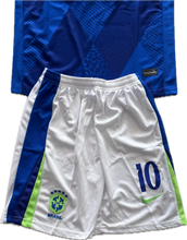 Load image into Gallery viewer, Neymar Jr #10 Brazil Nike 2025-26 Away Jersey Kit - Youth/Kids Blue &amp; Green Edition
