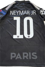 Load image into Gallery viewer, Black PSG Neymar sports jersey with 'NEYMAR JR' and number '10', featuring Paris branding.
