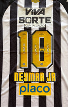 Load image into Gallery viewer, Black and white striped sports jersey with pixelated number 10, 'Viva Sorte Capitalizacao', 'Neymar Jr', and 'Placo' text.
