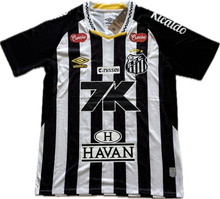 Load image into Gallery viewer, Close-up Detail Neymar Jr Santos 100 Gols Pixelated Number 10 Jersey Back 2012 Umbro Special Edition 8-bit Video Game Style Design Crown Symbol Football Patch King

