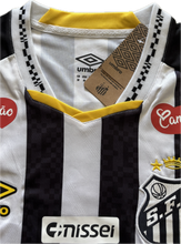 Load image into Gallery viewer, Closeup Neymar Jr Santos FC with collar umbro logo and tags 
