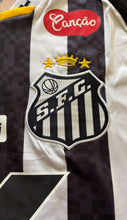 Load image into Gallery viewer, Close up Neymar Jr pixel jersey with santos fc logo and patch

