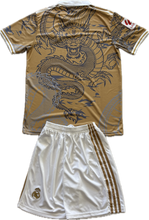 Load image into Gallery viewer, Real Madrid "Dragon" Men's Soccer Kit (Jersey + Shorts Set) - Gold back
