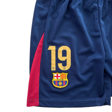 Load image into Gallery viewer, fc-barcelona-crest-and-number-19-shorts-detail short number nike

