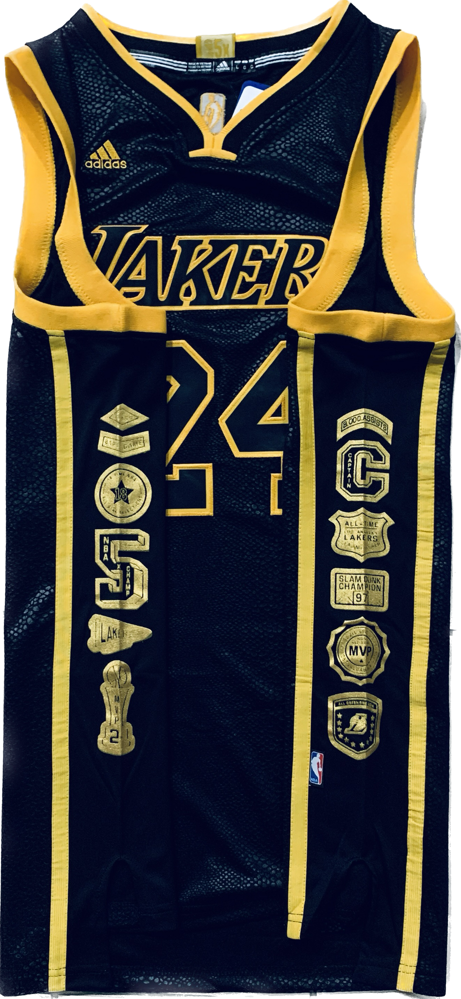Football Patch King Kobe Bryant Los Angeles Lakers Commemorative Retirement Jersey 5X Champions NBA M