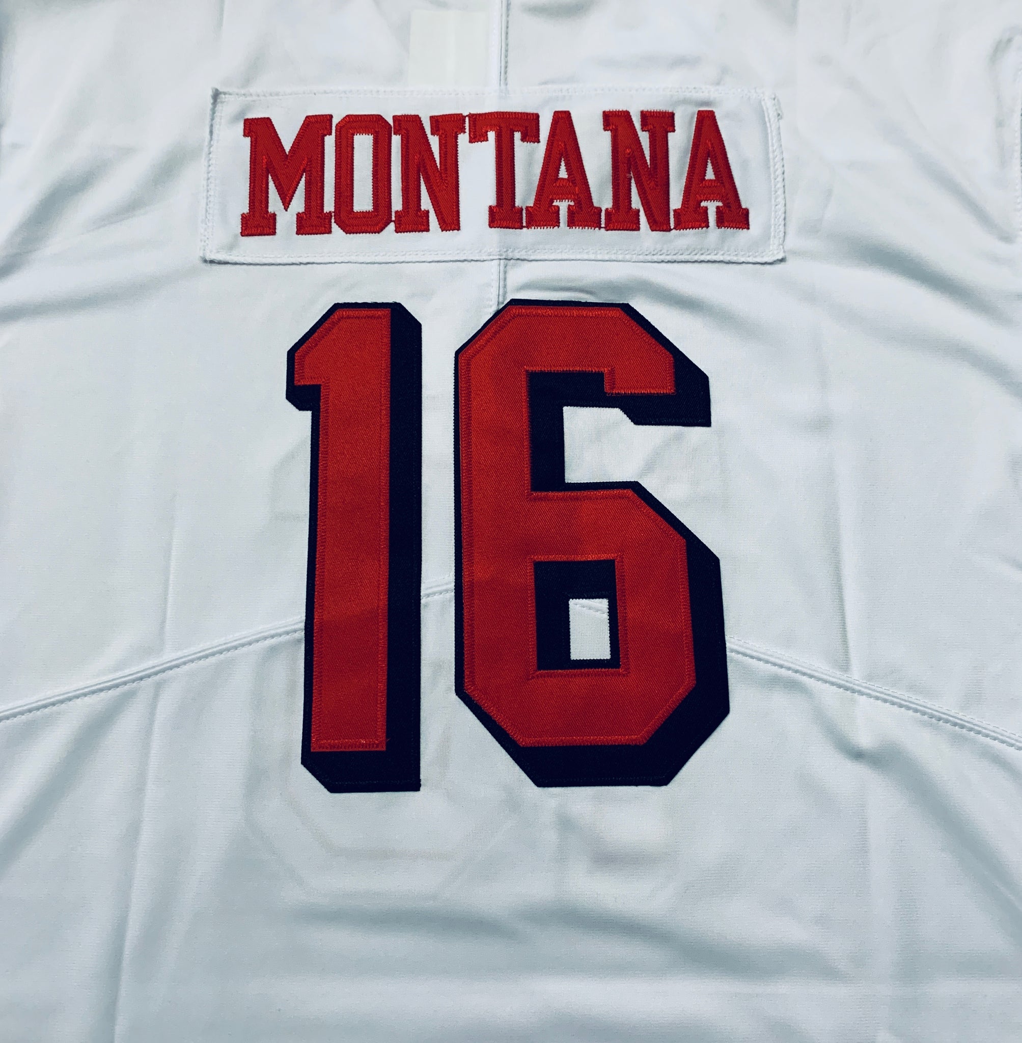 San Francisco 49ers Joe Montana # 16 Scarlet Player Game Jersey Mens N –  Football Patch King